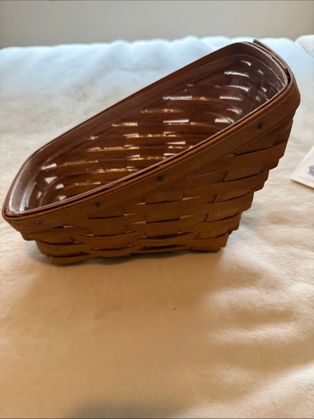 Longaberger Brown Woven Slanted Basket with Liner. Vegetable basket